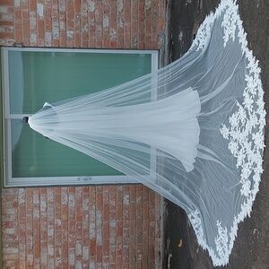 Ivory Cathedral Tulle Veil With Lace and Comb